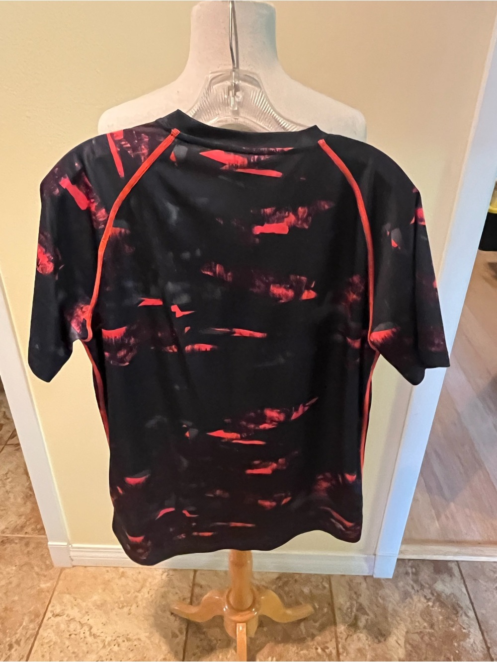 Adidas Climaliite Shirt Black & Red Abstract Print Orange Flat Seams Men’s L